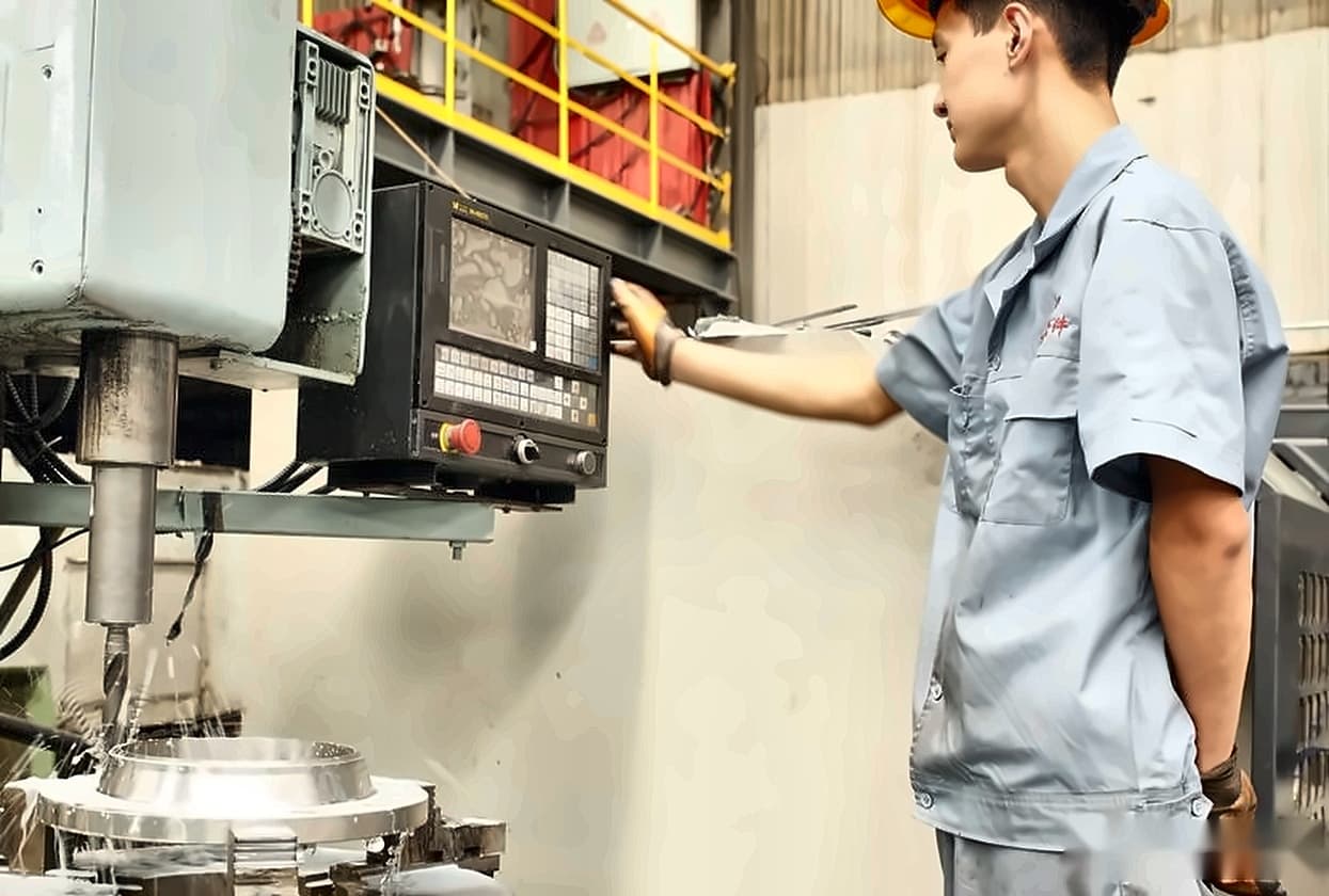 Mecanizado CNC — operador en consola junto a cabezal